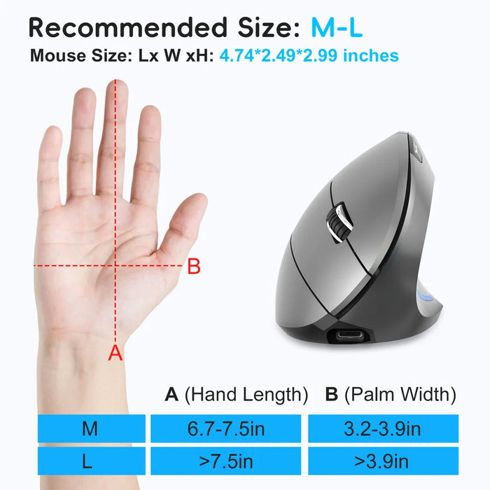 HXSJ T22 Ergonomic Vertical Mouse 2.4G/Bluetooth-compatible Dual Mode 2400DPI Adjustable Mouse - Metallic Gray - 7