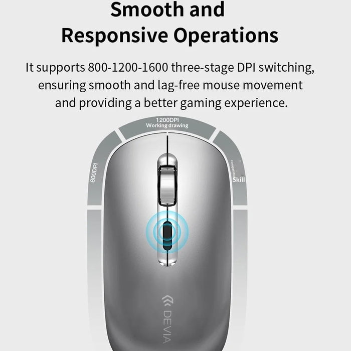 DEVIA Lingo Series Wireless Mouse Bluetooth-compatible / 2.4G Dual Mode 3 DPI Adjustable Silent Mouse - Silver - 7