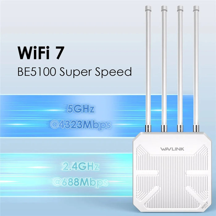 WAVLINK BE5100 WN573HBE2 IP67 Waterproof WiFi 7 Outdoor Router with 8dBi High Gain Antenna - US Plug - 6