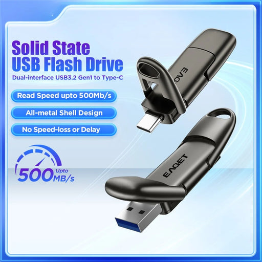 EAGET SU50 128GB Solid State Pen Drive USB 3.2 Gen1 + Type-C 2 in 1 USB Flash Drive for PC Smartphone Tablet - Black - 2