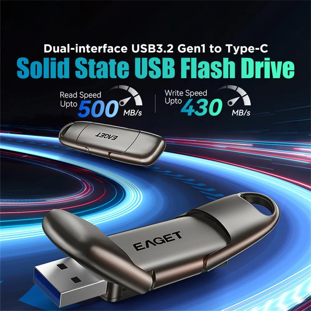 EAGET SU50 256GB Solid State Pen Drive USB 3.2 Gen1 + Type-C 2 in 1 USB Flash Drive for PC Smartphone Tablet - Black - 4