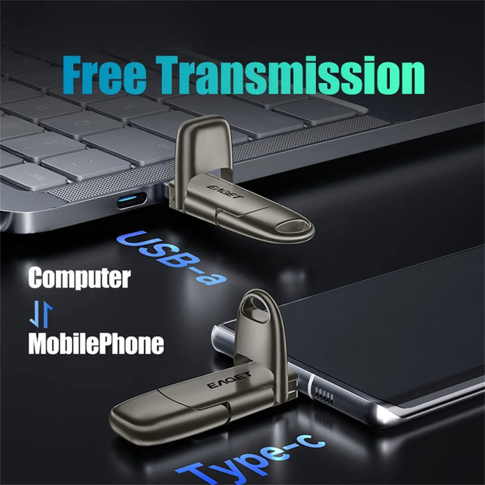 EAGET SU50 512GB Solid State Pen Drive USB 3.2 Gen1 + Type-C 2 in 1 USB Flash Drive for PC Smartphone Tablet - Black - 7