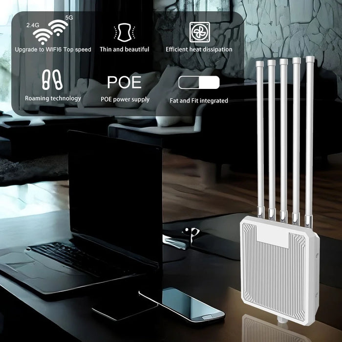 HW3000L 3000Mbps WiFi 6 Outdoor Access Point IP67 Waterproof 2.4 / 5G Dual Band High Gain Antenna POE Router - White Antenna - 3