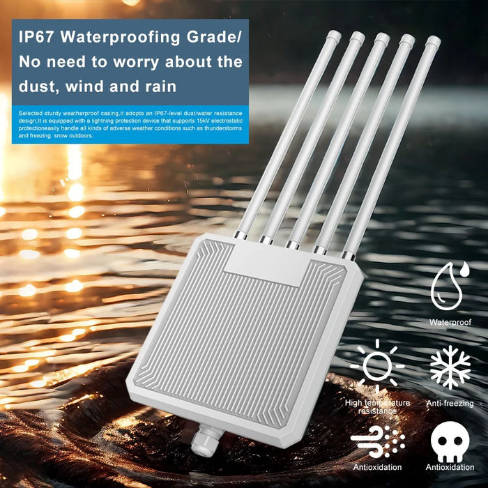 HW3000L 3000Mbps WiFi 6 Outdoor Access Point IP67 Waterproof 2.4 / 5G Dual Band High Gain Antenna POE Router - White Antenna - 4