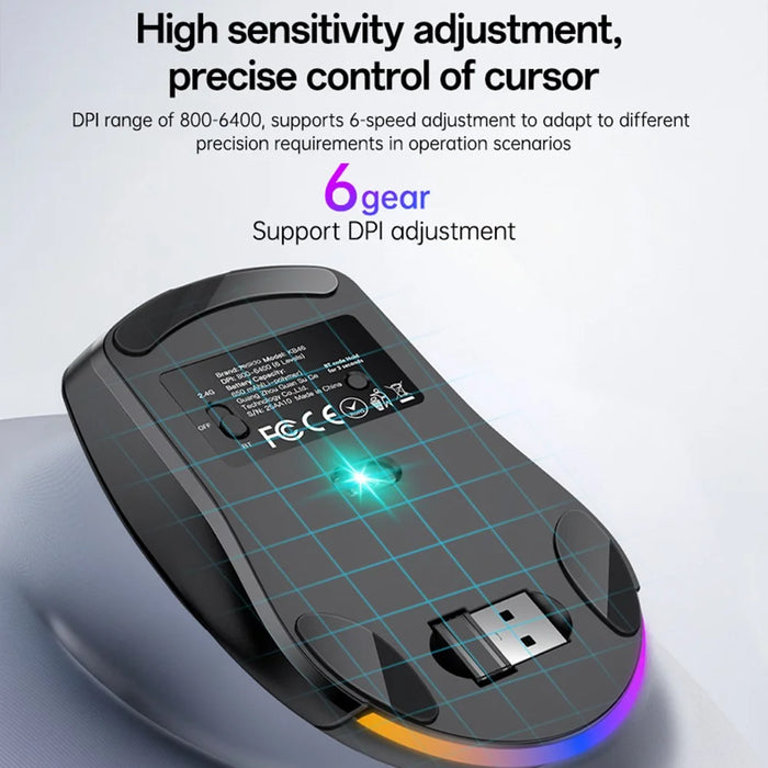 YESIDO KB46 Wireless Gaming Mouse 2.4G / Bluetooth-compatible / USB Wired Mouse with RGB Backlit - Black - 4