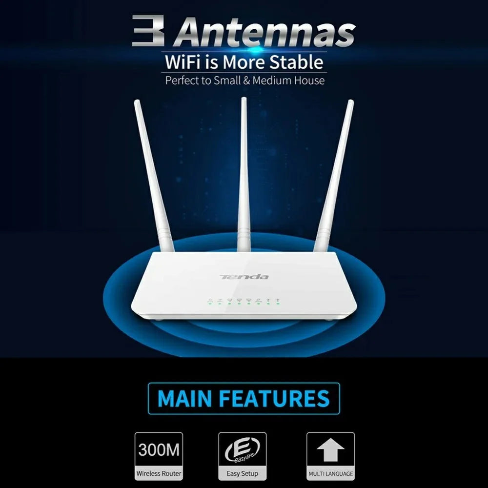 TENDA F3 Wireless Router 300M WiFi 3x5dBi Antennas Fiber Broadband for Home, EU Plug - 5