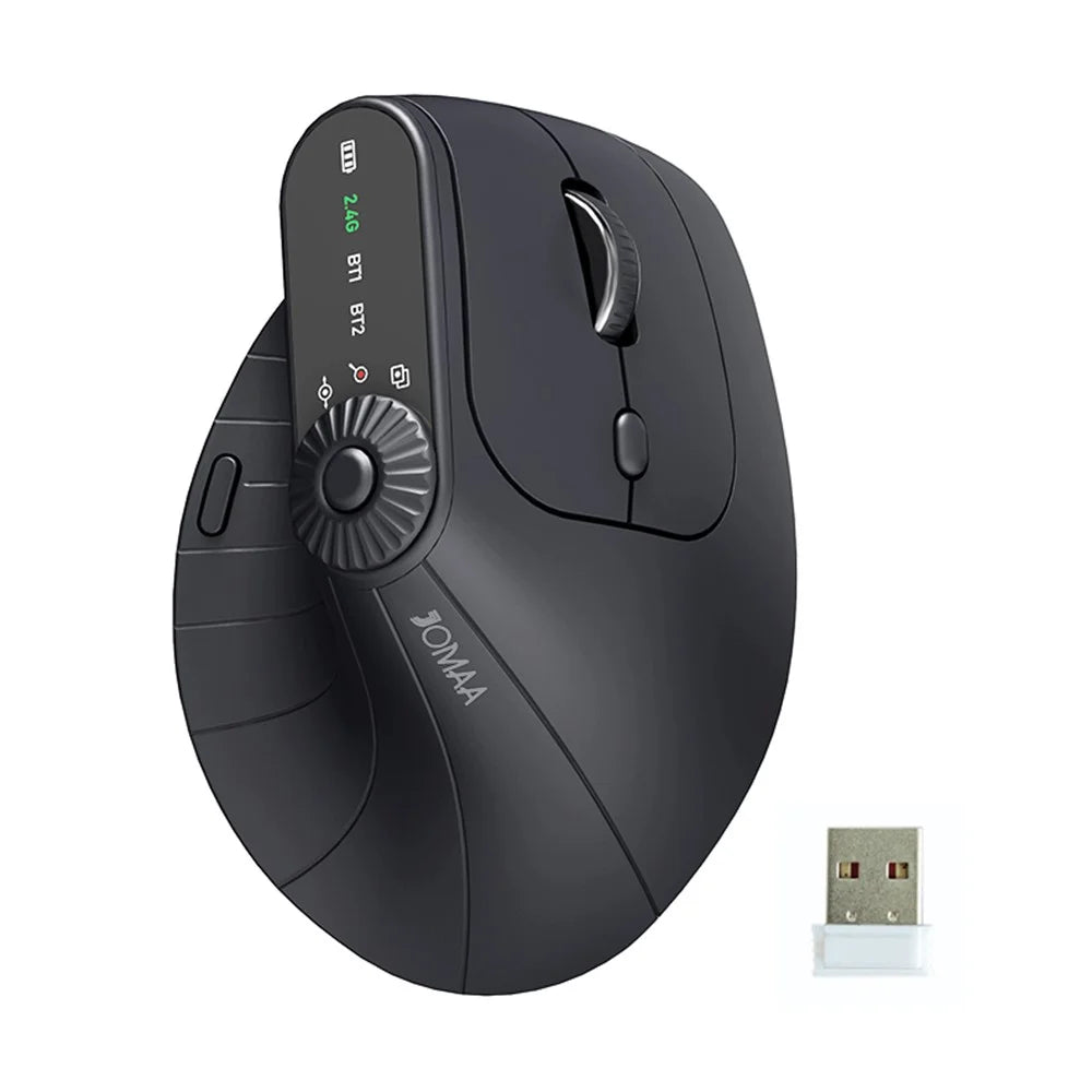 JOMAA JOM001 Wireless Vertical Mouse 2.4G  /  Bluetooth-compatible Tri-mode LED Display Ergonomic Rechargeable Mouse for Office - Black - 1