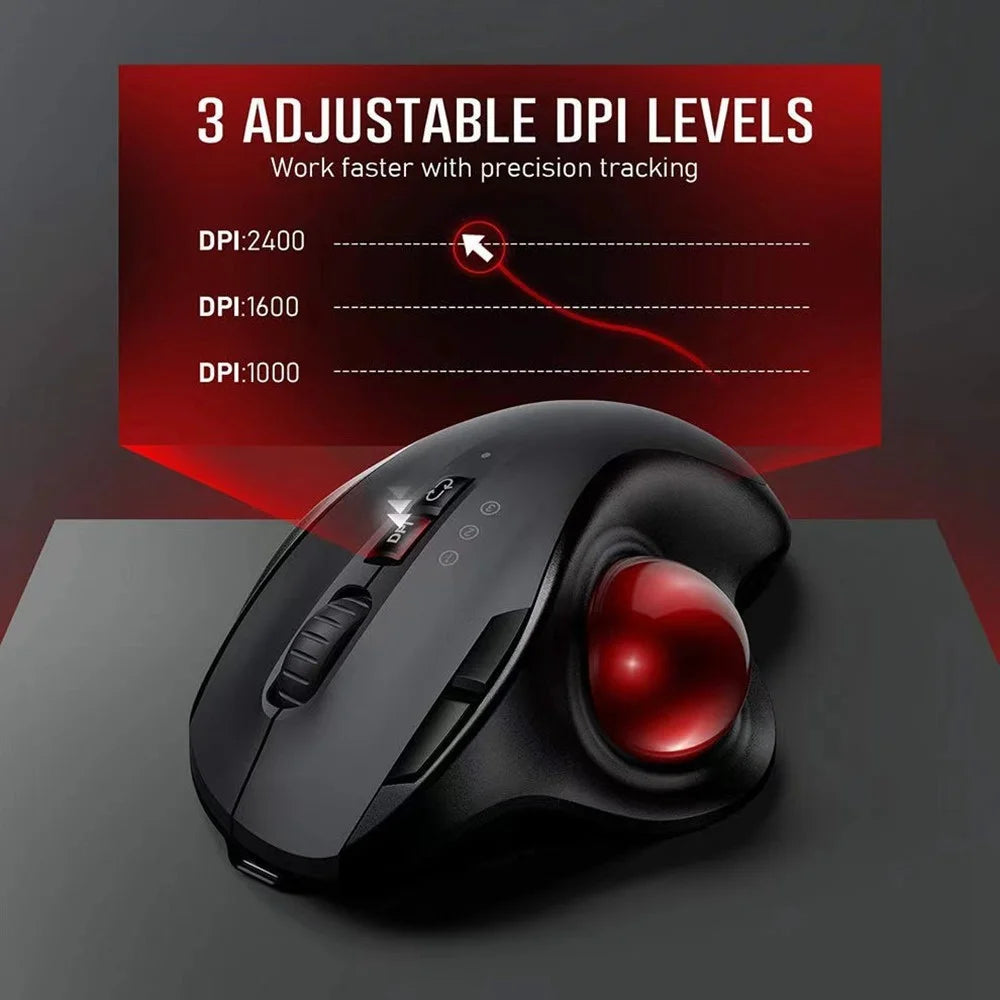JOMAA JOM255 2.4G Wireless Bluetooth-compatible Dual Mode Trackball Mouse Rechargeable Silent Ergonomic Cordless Mouse - 6