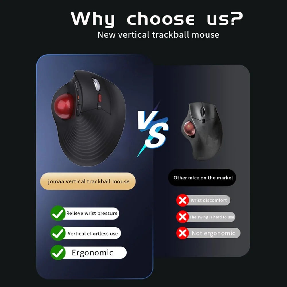 JOMAA JOM255 2.4G Wireless Bluetooth-compatible Dual Mode Trackball Mouse Rechargeable Silent Ergonomic Cordless Mouse - 7