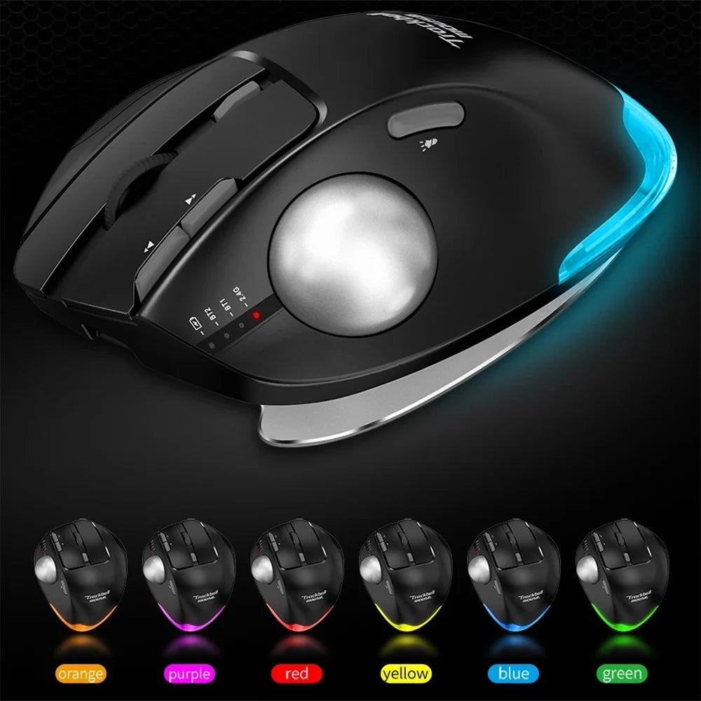 F-33 Trackball Wireless Mouse 2.4G Bluetooth-compatible RGB Ergonomic Rechargeable Cordless Mouse for Gaming Office - Black - 2