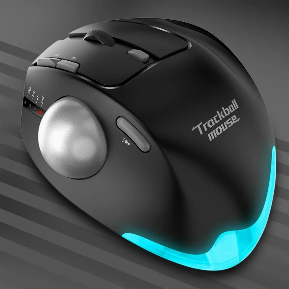 F-33 Trackball Wireless Mouse 2.4G Bluetooth-compatible RGB Ergonomic Rechargeable Cordless Mouse for Gaming Office - Black - 3