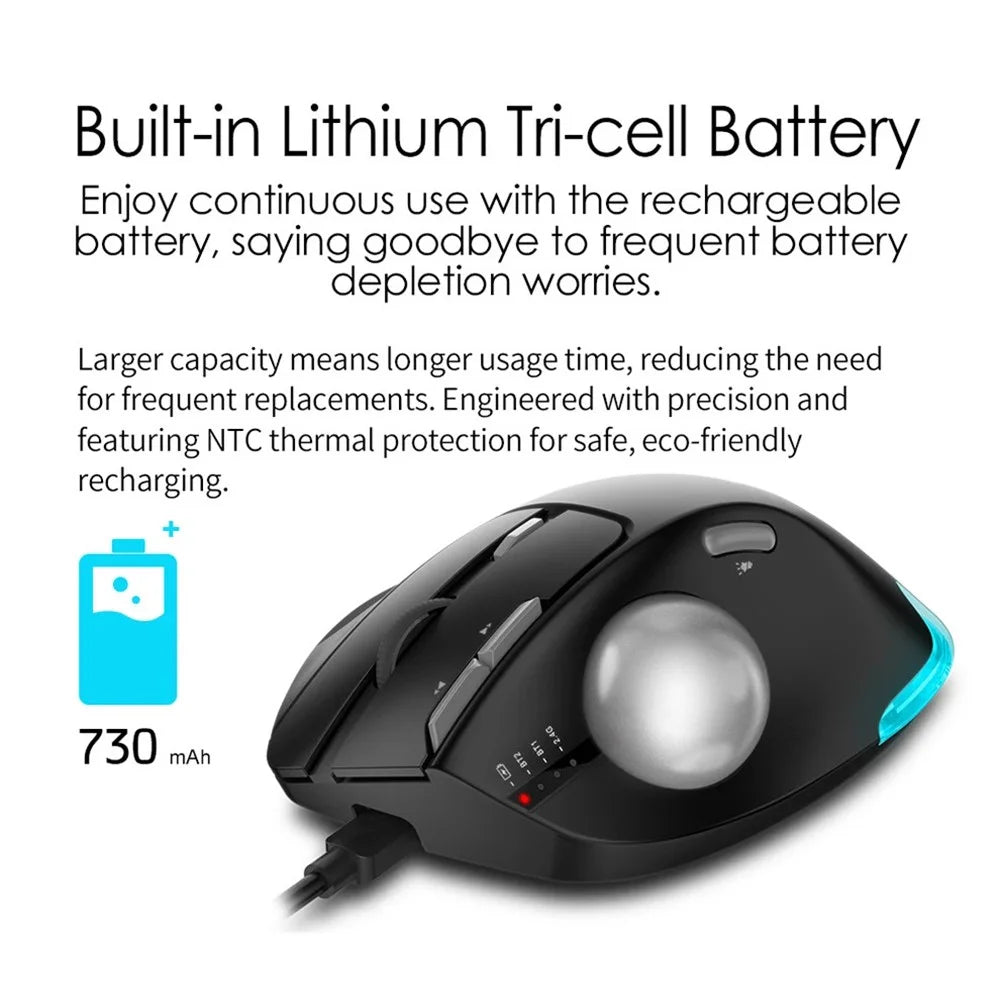 F-33 Trackball Wireless Mouse 2.4G Bluetooth-compatible RGB Ergonomic Rechargeable Cordless Mouse for Gaming Office - Black - 4