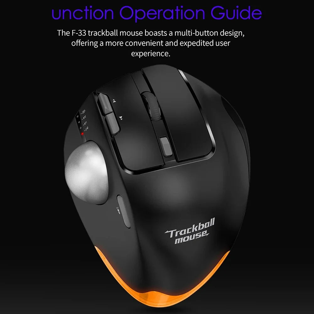 F-33 Trackball Wireless Mouse 2.4G Bluetooth-compatible RGB Ergonomic Rechargeable Cordless Mouse for Gaming Office - Black - 5