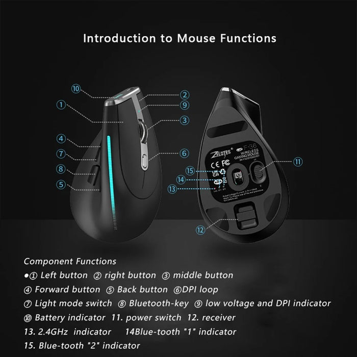 F-36 Wireless Bluetooth-compatible Mouse 2.4G Ergonomic RGB Rechargeable Cordless Gaming Mouse - Black - 4