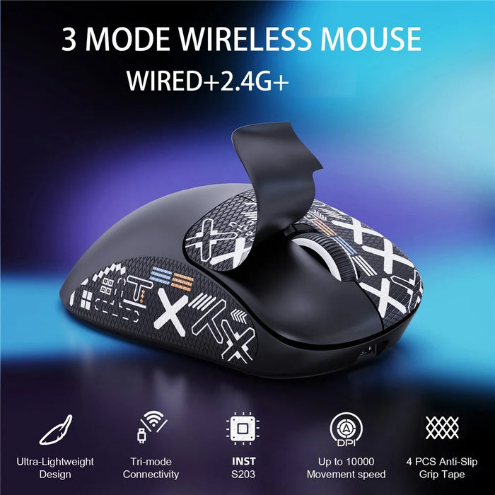 HXSJ T700PRO Tri-Mode Gaming Mouse Wireless Bluetooth-compatible 2.4G Wired 10000DPI Programmable Mouse - Black - 3