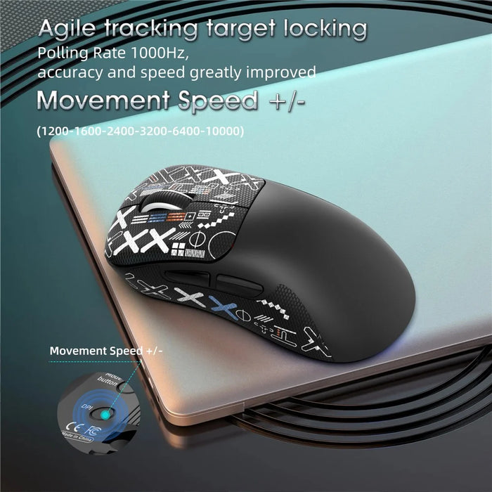 HXSJ T700PRO Tri-Mode Gaming Mouse Wireless Bluetooth-compatible 2.4G Wired 10000DPI Programmable Mouse - Black - 6