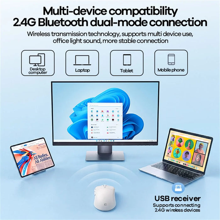 REMAX WM-01 Wireless Mouse 2.4G Bluetooth-compatible Dual Mode 6-Keys DPI Adjustable Ergonomic Silent Mice  for Office Gaming - White - 2