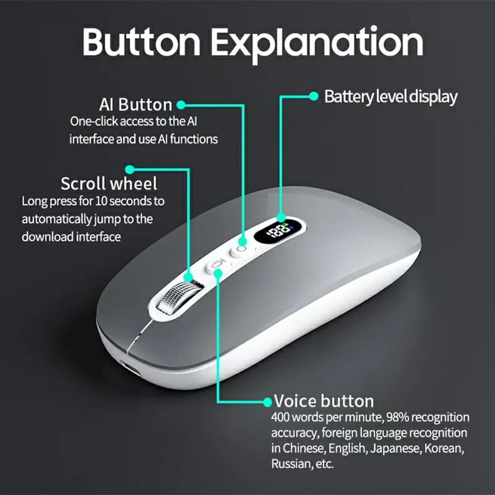 M191 AI Smart Voice Mouse Wireless 2.4G Bluetooth-compatible Triple Mode Office Translation Silent Computer Mice - Silver - 3