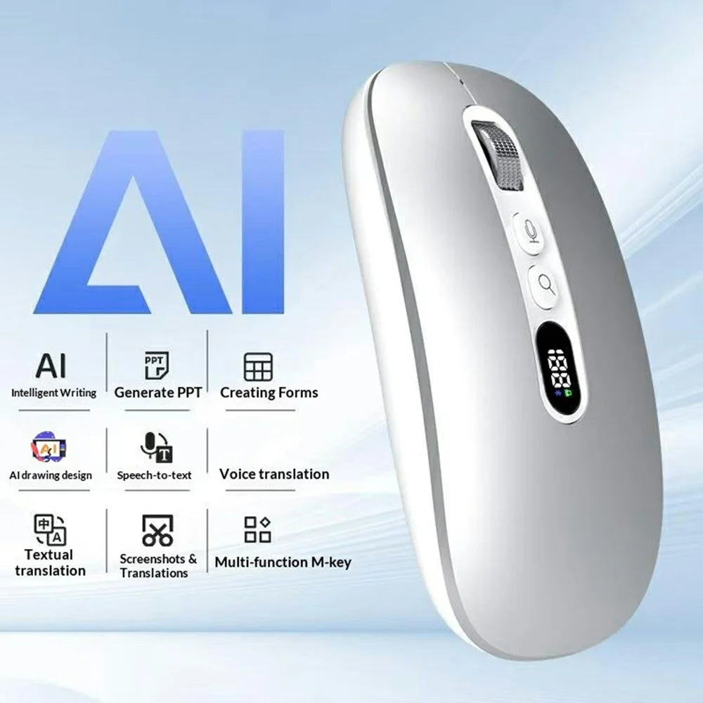 M191 AI Smart Voice Mouse Wireless 2.4G Bluetooth-compatible Triple Mode Office Translation Silent Computer Mice - Silver - 4