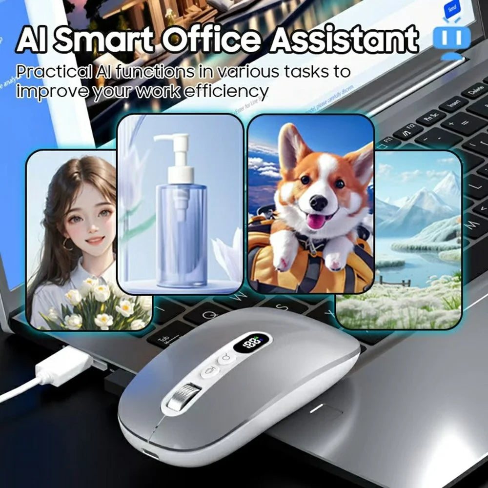 M191 AI Smart Voice Mouse Wireless 2.4G Bluetooth-compatible Triple Mode Office Translation Silent Computer Mice - Silver - 5
