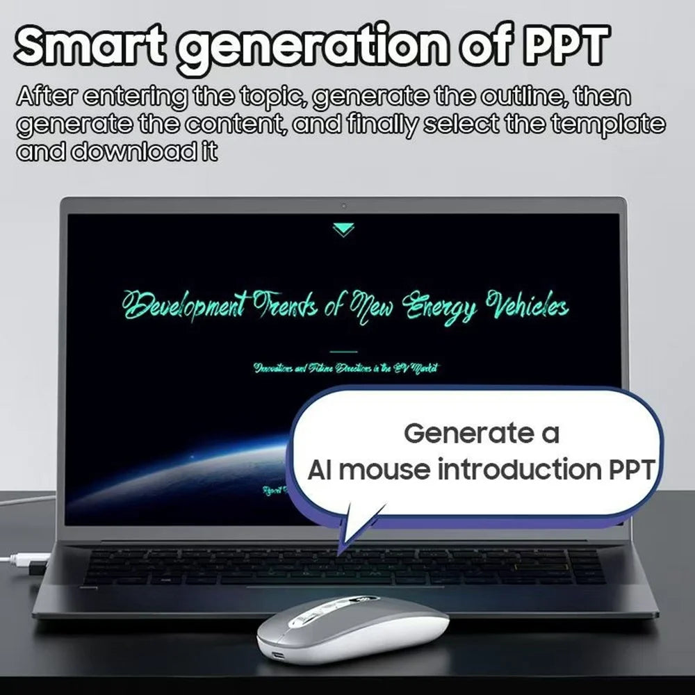M191 AI Smart Voice Mouse Wireless 2.4G Bluetooth-compatible Triple Mode Office Translation Silent Computer Mice - Silver - 7