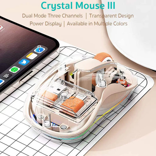 COTECI OF-005 Crystal Mouse III Transparent Wireless Mouse 2.4G Bluetooth-compatible Dual Mode - Tea Color - 2