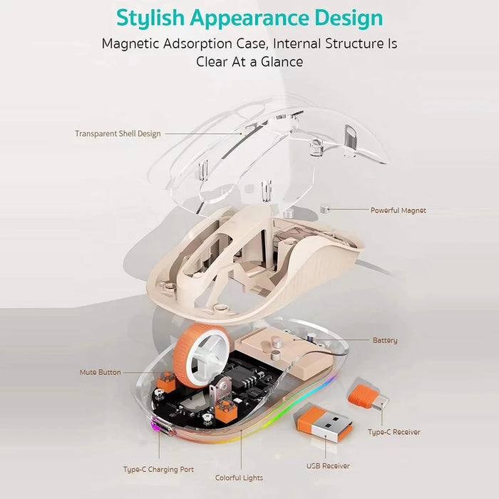 COTECI OF-005 Crystal Mouse III Transparent Wireless Mouse 2.4G Bluetooth-compatible Dual Mode - Tea Color - 3