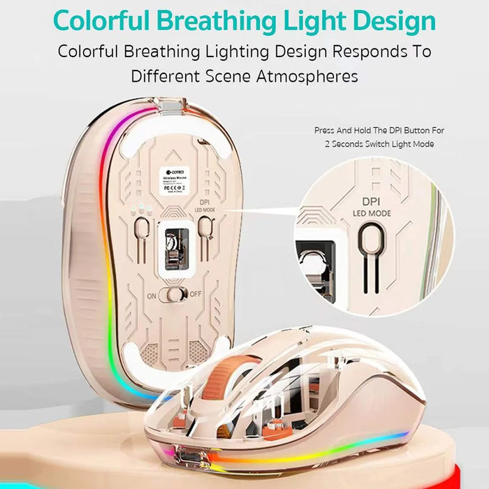 COTECI OF-005 Crystal Mouse III Transparent Wireless Mouse 2.4G Bluetooth-compatible Dual Mode - Tea Color - 5