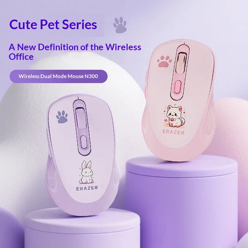ERAZER N300 Cute Cat Pattern 2.4G/Bluetooth-compatible Dual Mode Wireless Mouse for Office Laptop Computer Gaming (Invested By Lenovo) - Peach Pink - 2