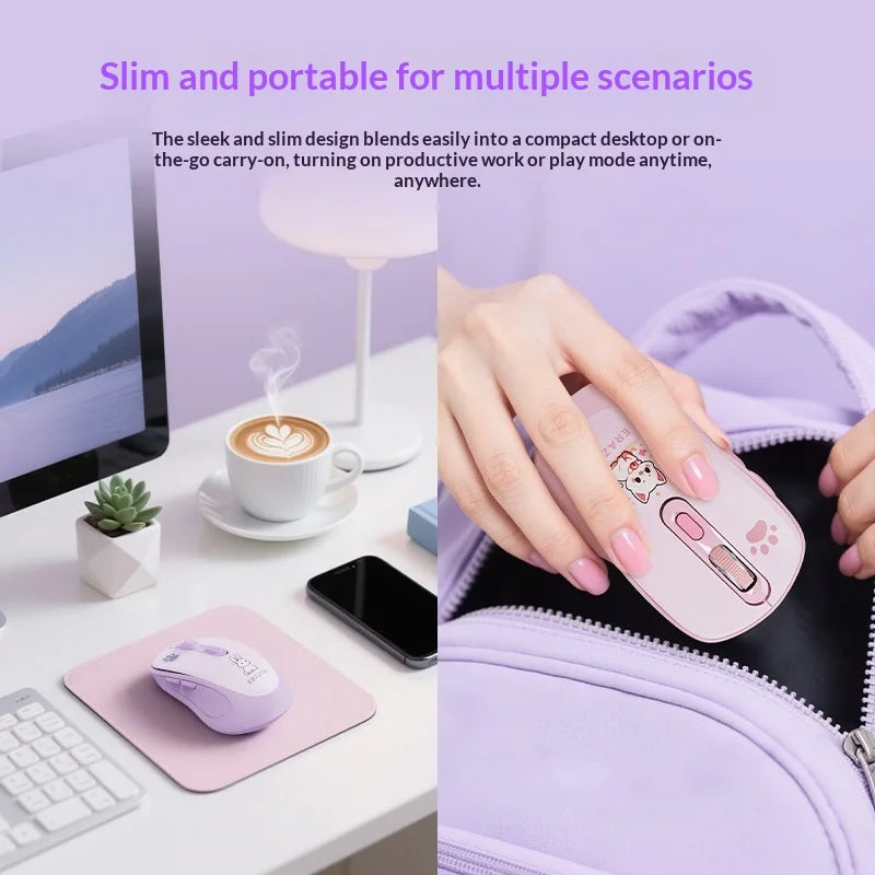 ERAZER N300 Cute Cat Pattern 2.4G/Bluetooth-compatible Dual Mode Wireless Mouse for Office Laptop Computer Gaming (Invested By Lenovo) - Peach Pink - 3