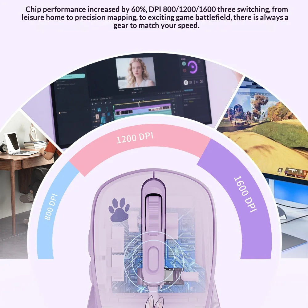ERAZER N300 Cute Cat Pattern 2.4G/Bluetooth-compatible Dual Mode Wireless Mouse for Office Laptop Computer Gaming (Invested By Lenovo) - Peach Pink - 6