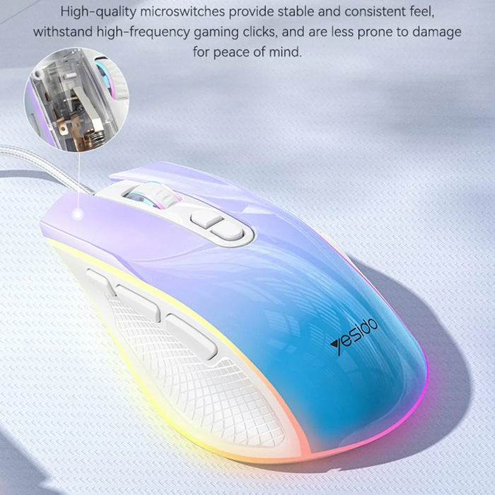 YESIDO KB51 RGB Gradient Wired Gaming Mouse 8 Buttons 7200 DPI Optical Sensor Mouse for PC Gaming - Purple Blue - 7