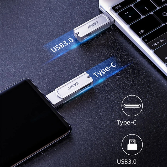 EAGET CF22 32GB 360 Degrees Rotating Memory Stick 2-in-1 Type C+USB 3.0 Flash Drive for Type-C Phone Tablet Laptop - 3