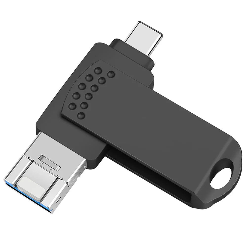 RICHWELL 512GB Large Capacity Thumb Drive Swivel Memory Stick Type C/Lightning/USB 3 in 1 USB 3.0 Flash Drive - Black - 1