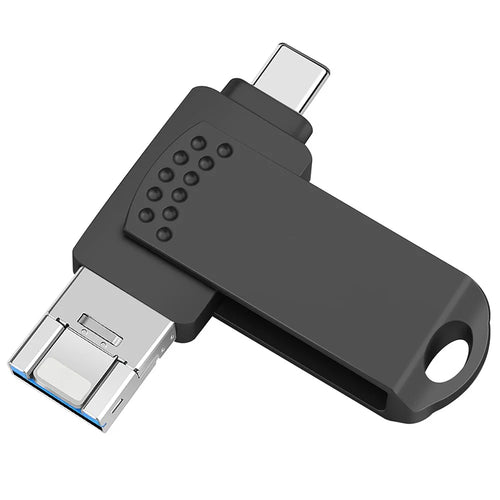 RICHWELL 128GB Type-C / iP / USB 3 in 1 Thumb Drive Swivel Memory Stick USB 3.0 Flash Drive - Black - 1