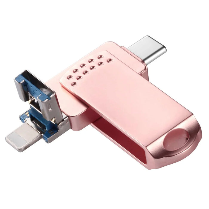 RICHWELL 16GB 3 in 1 External Storage Thumb Drive Type C/Lightning/USB Swivel Memory Stick USB 3.0 Flash Drive - Pink - 2