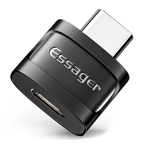 ESSAGER Micro USB Female to Type-C Male USB2.0 Data Transfer Charging OTG Adapter - Black - 1