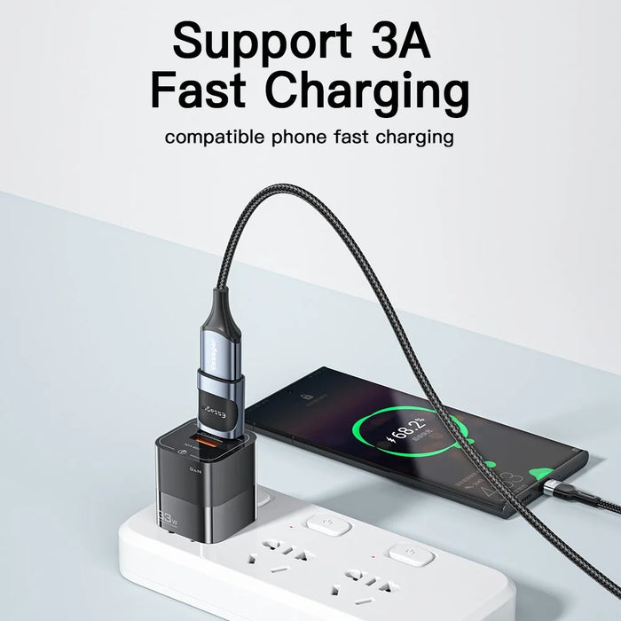 ESSAGER Micro USB Female to Type-C Male USB2.0 Data Transfer Charging OTG Adapter - Black - 3