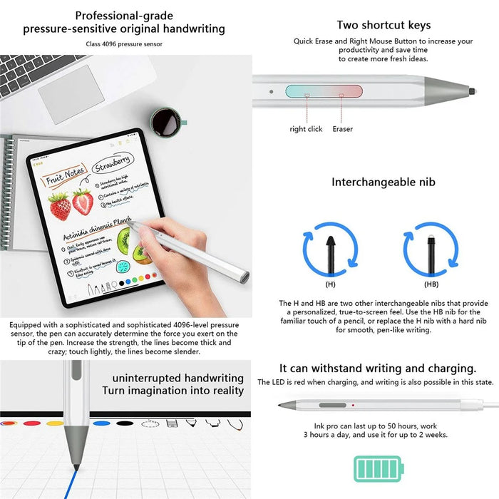 WR18 Micro USB Charging Port Laptop Stylus Pen Tilt Sensitivity 4096 Pressure Level Palm Rejection Capacitive Pen - 6