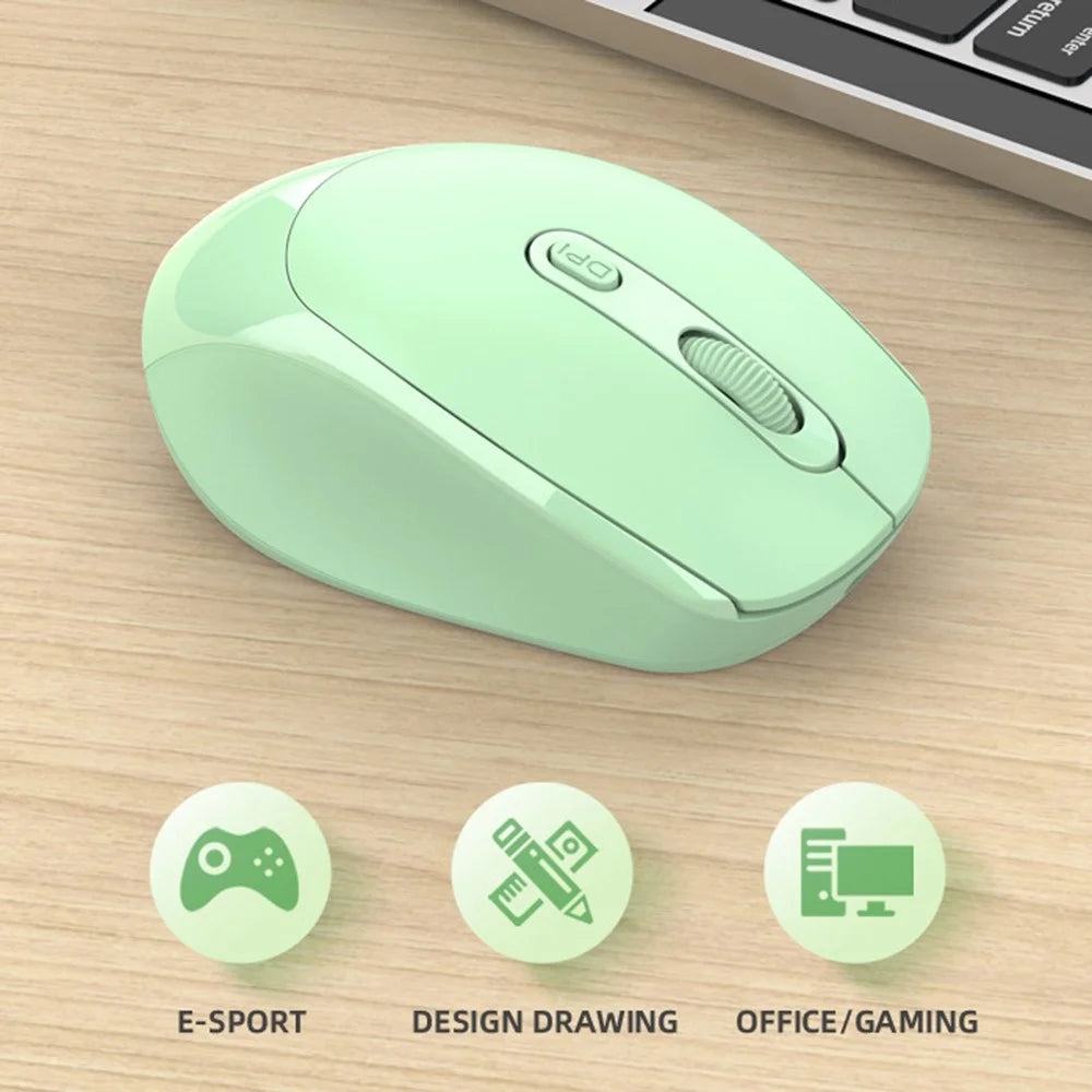 256 Bluetooth-compatible 2.4G USB Wireless Mouse Computer Laptop PC Rechargeable Home Game Ergonomic Noiseless Mouse - Green - 3