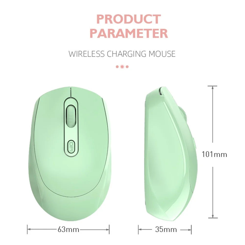 256 Bluetooth-compatible 2.4G USB Wireless Mouse Computer Laptop PC Rechargeable Home Game Ergonomic Noiseless Mouse - Green - 6