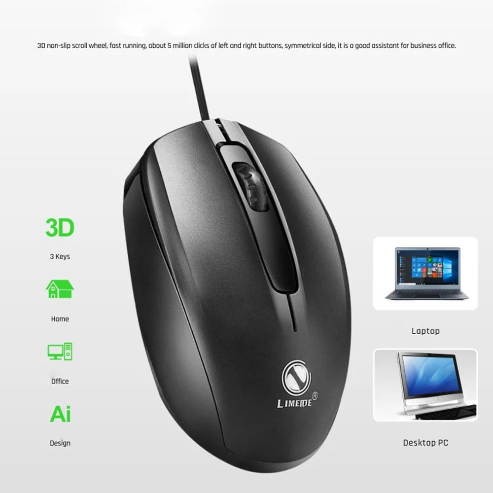 LIMEIDE 303 3D Non-Slip Roller Optical Mouse USB Wired Computer Laptop Working Gaming Mice - 5