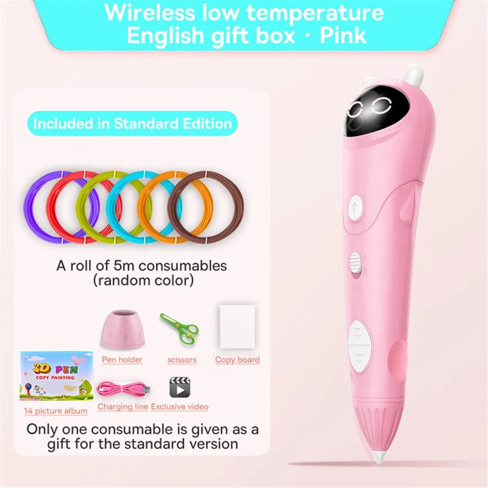 Low-Temperature 3D Printing Pen Professional Children Three-Dimensional Drawing Pen Wireless Portable 3D Drawing Pen - Light Pink - 2