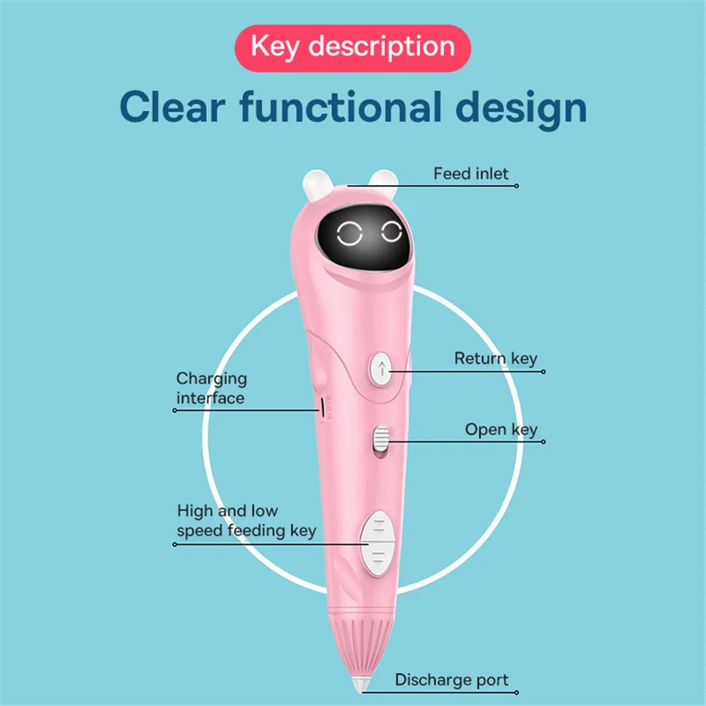 Low-Temperature 3D Printing Pen Professional Children Three-Dimensional Drawing Pen Wireless Portable 3D Drawing Pen - Light Pink - 3