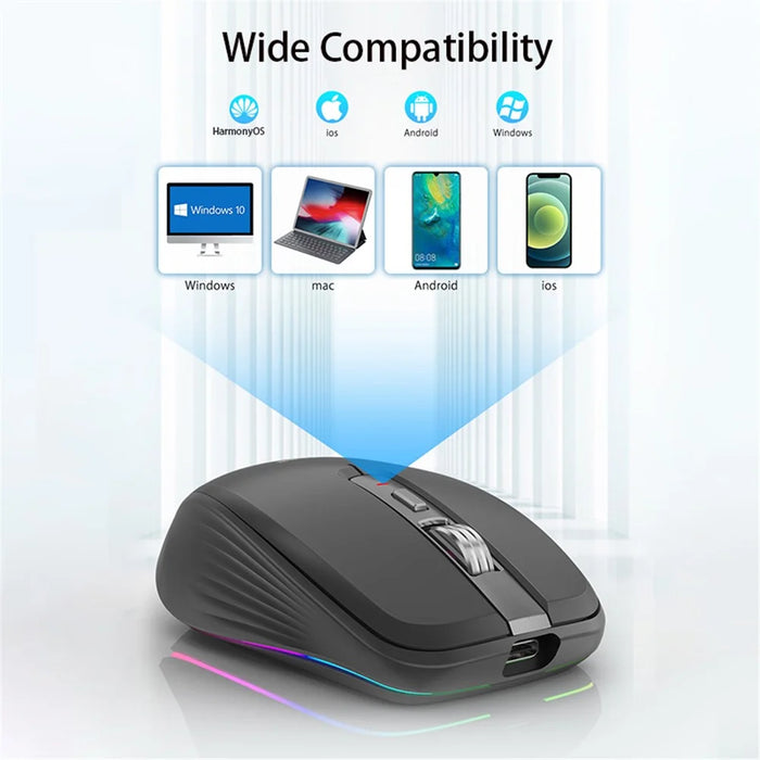 FMOUSE M303 Wireless Bluetooth-compatible Mouse Dual Mode (Bluetooth-compatible 5.1 + USB) 2.4GHz Bluetooth-compatible Wireless Mouse Rechargeable Silent Computer Gaming Mice with RGB Lights - Black - 4