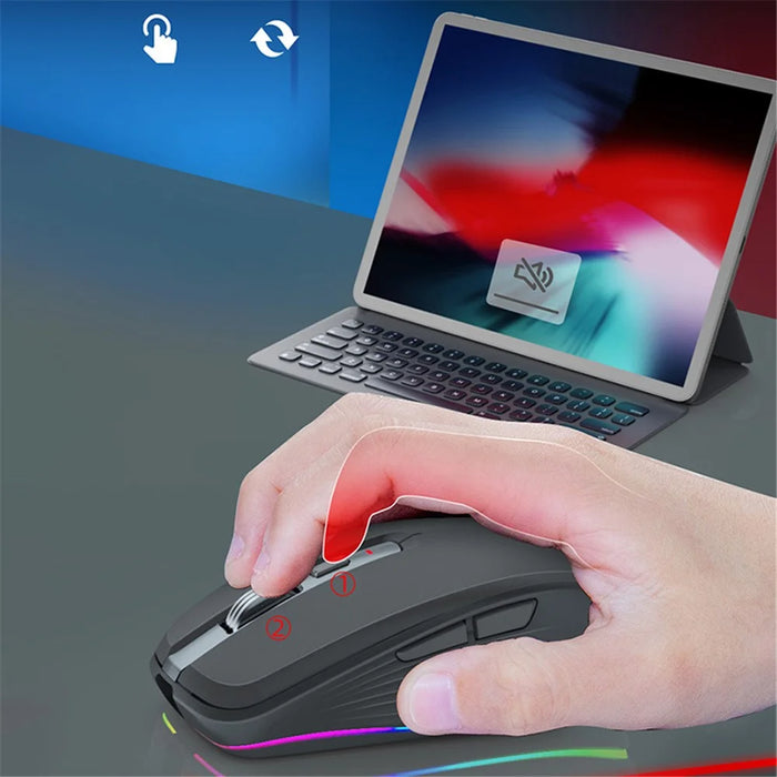 FMOUSE M303 Wireless Bluetooth-compatible Mouse Dual Mode (Bluetooth-compatible 5.1 + USB) 2.4GHz Bluetooth-compatible Wireless Mouse Rechargeable Silent Computer Gaming Mice with RGB Lights - Black - 6