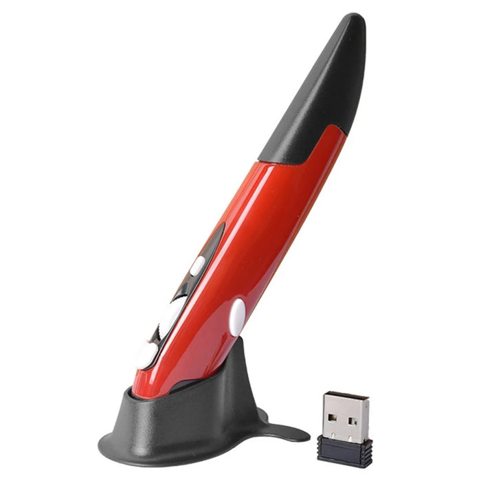 2.4G Wireless Mouse Creative Vertical Pen Mouse 1600 DPI Optical Ergonomic Mice for PC Laptop Notebook (No Battery) - Red - 1