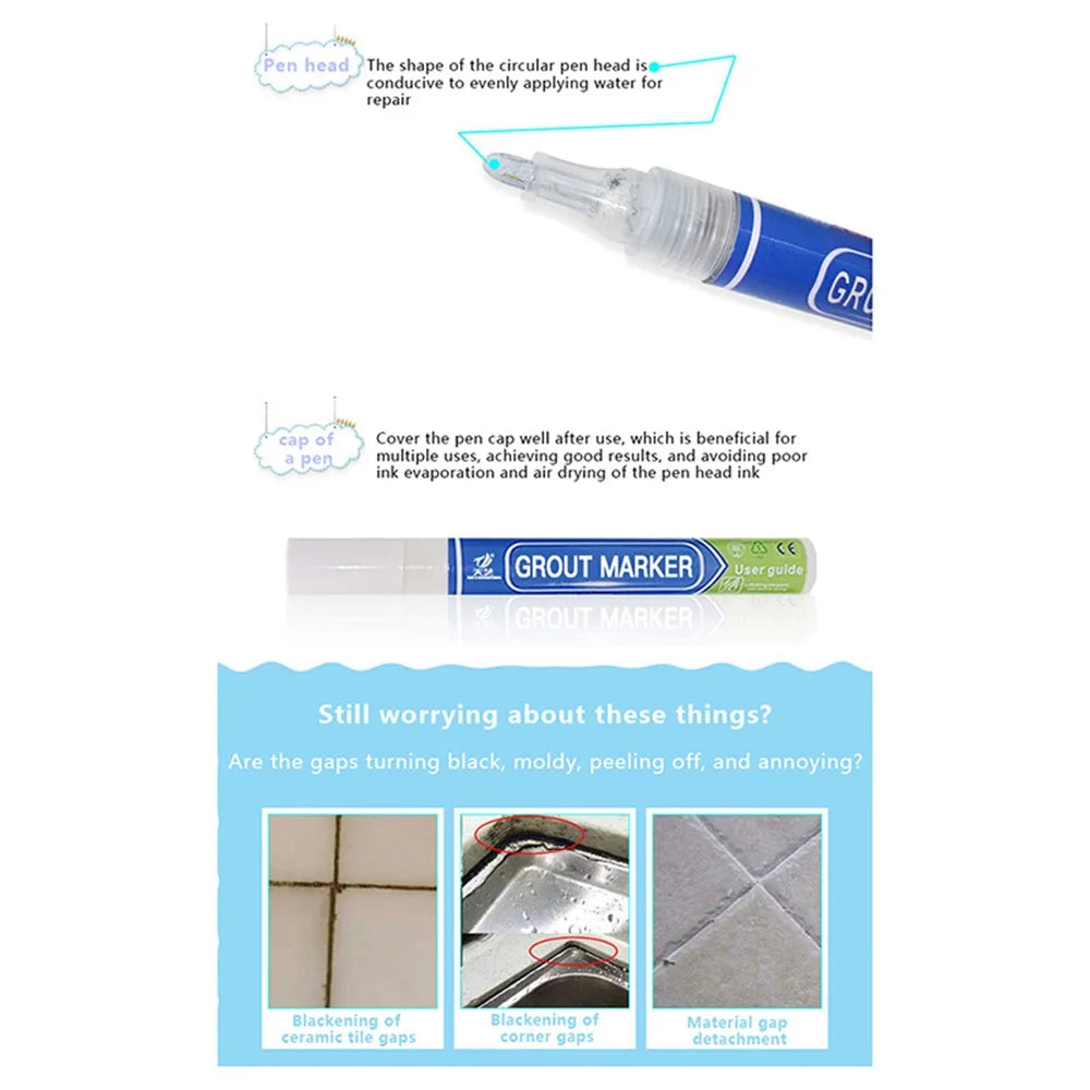 TIANYI Tile Marker Grout Pen Wall Seam Pen for Tiles Floor Bathroom Decontamination Seam Repair Tool - Black - 4