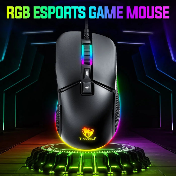 T-WOLF G590 USB Wired Gaming Mouse RGB Light 800-7200DPI ABS Computer Laptop Mice - 3