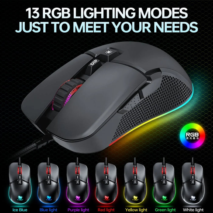T-WOLF G590 USB Wired Gaming Mouse RGB Light 800-7200DPI ABS Computer Laptop Mice - 4